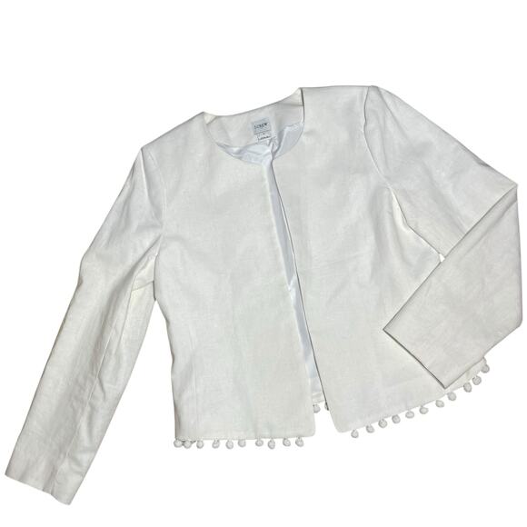 J. Crew Cropped Blazer Linen Blend Pom Pom - Picture 2 of 14